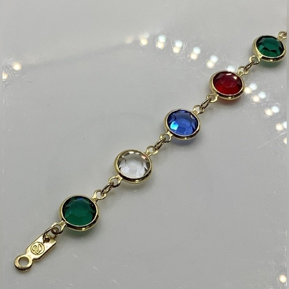 Swarovski Swan Gold Tone Bezel Set Multicolor Crystal Bracelet - Picture 4 of 7